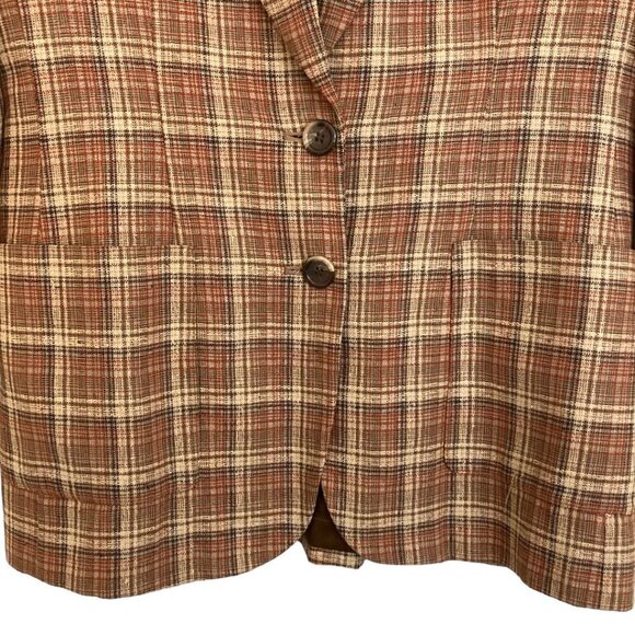 Vintage 90s EVAN-PICONE Academia Heritage Plaid Silk Blend Two Button Blazer - Picture 3 of 8